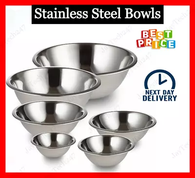£5.40 • Buy Deep Mixing Bowl Stainless Steel Cooking Baking Salad Serving Bowl Flat Base UK