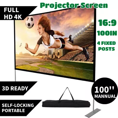 $62.88 • Buy 100'' Projector Screen & Stand Outdoor Home Movie Cinema Projection Screen 16:9