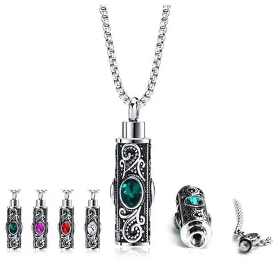 Stainless Steel Cylinder Cremation Urn Ashes Pendant Necklace Memorial Jewelry • $8.75