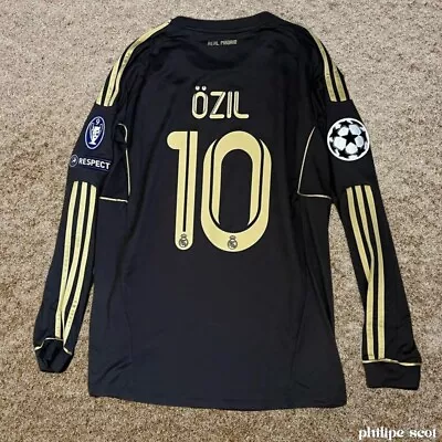 Mesut Ozil 10 Real Madrid 2011-12 Black Retro Long Sleeve UCL Away Jersey L • $70