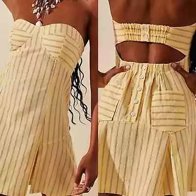 Free People Yellow Stripe Strapless Johanna Mini Dress Large • $39.88