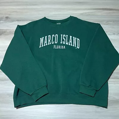 Marco Island Florida Crewneck Sweatshirt Mens XL Green Fleece Travel Destination • $18.88