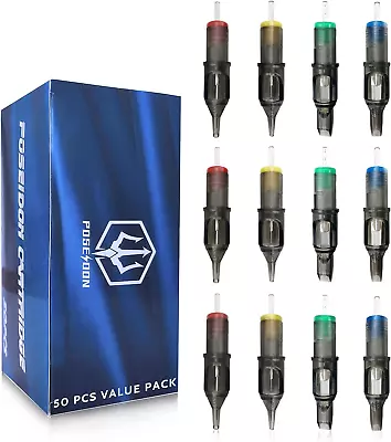 Poseidon Tattoo Cartridge Needles 50Pcs Assorted Mixed Size Round Liner Shader • £30.01