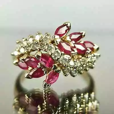 3CT Marquise Lab Created Red Ruby Diamond Wedding Ring 14K Yellow Gold Plated • $97.99