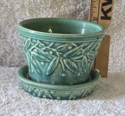 Vintage 3  Green McCoy Pottery Small Leaves Dots  Planter Mid Century Mod MCM • $39.99