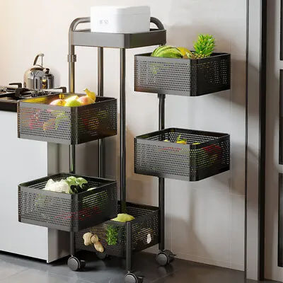 6 Tier Kitchen Rotating Storage Trolley Shelf Organiser Vegetable Fruits Rack • £46.95