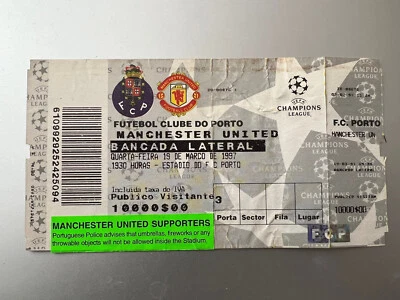 £5 • Buy FC Porto Vs  Manchester United 19th March 1997 Champions League Match Ticket.