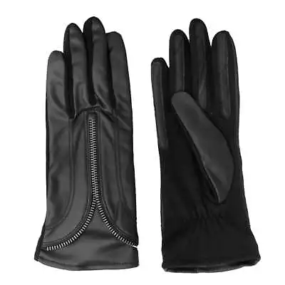 Fownes Womens Black Stretch Fit Leather Look Zipper Driving Gloves • $21.99