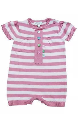 Baby Girls Babaluno Pink Stripe Knit Playsuit Shorts Romper 0-3 Months • £4.99