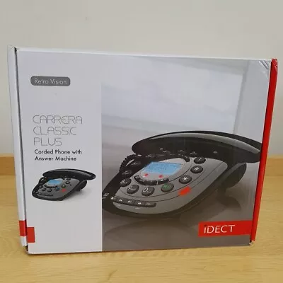 NEW IDECT Carrera Classic Plus Corded Phone Answer Machine Black Telephone • £19.95