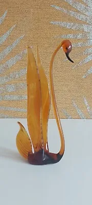 Vintage Amber Murano Style Art Glass Lamp Work Swan Bird Figurine Blown Glass • £12