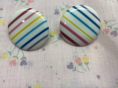 Vintage Rainbow & White Striped Acrylic Earrings Studs • $12