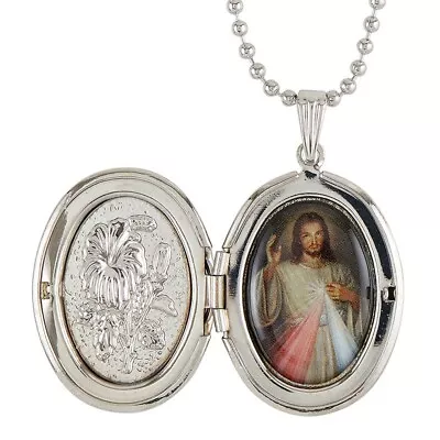 Divine Mercy Devotional Locket Pendant - 1-1/4  H 22  L Pop Bead Chain • $19.99