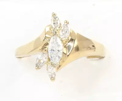 + 14k Yellow Gold Genuine .50ctw 5 Marquise SI1 Diamonds Ladies Ring Size 6 1/2 • $489