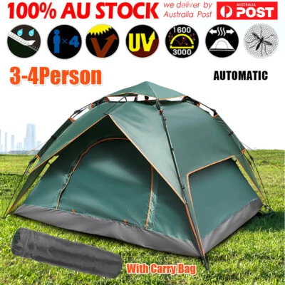 $63.89 • Buy 3-4Person Beach Tent Shelter Camping Pop Up Instant Dome Family Shade Hiking Sun