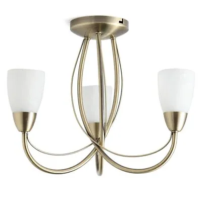 Litecraft Madrid Ceiling Light Flush 3 Arm With Frosted Shades - Antique Brass   • £48.99