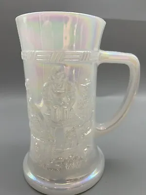 FEDERAL GLASS Stein Iridescent Milk Glass Tankard Tavern 3D Bar Scene Vintage • $8