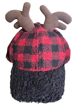 Holiday Time Christmas Plaid Antler Hat Cap Reindeer Adjustable • $26.23