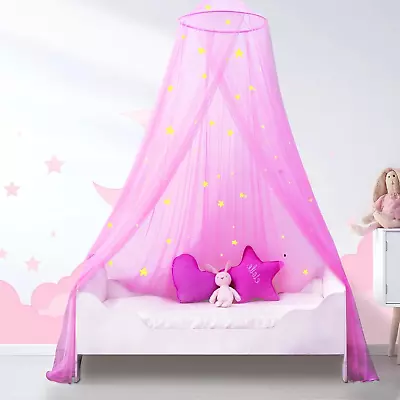 Princess Canopy For Girls Room - Mosquito Net For Baby Crib Kids Bed PINK/STARS • $38.99