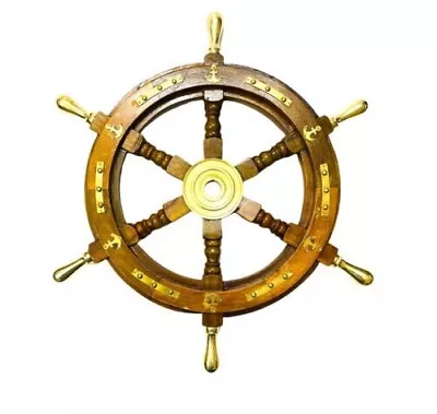 £95.99 • Buy 18”Ship Wheel Brass Handle Nautical Pirate Anchor Wooden Best Vintage Best Decor