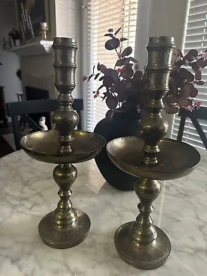 Brass Floor Candlesticks Vintage Pair Altar Candle Holders 16” Pillar Can • $100