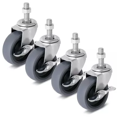 Caster Wheels 3 Inch Set Of 4 Heavy Duty Threaded Stem Casters Swivel Rubber New • $19.99