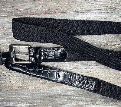 Marco Men Ltd Belt Black Braided Size 44 Crocodile Leather Stretch - VTG NEW • $21.42