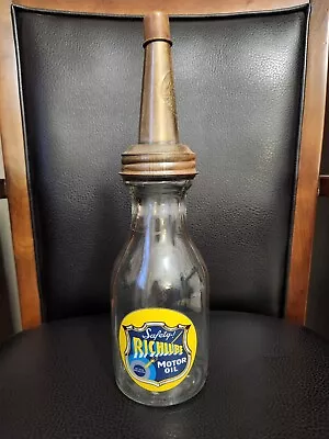 Vintage RICHLUBE Motor Oil Bottle Spout Cap Glass 1 Liquid Quart • $19.99