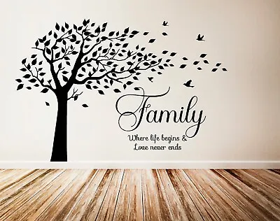 Family Quote Tree  Sticker Decal Vinyl Wall Stickers Birds Leaves Where Love • £9.99