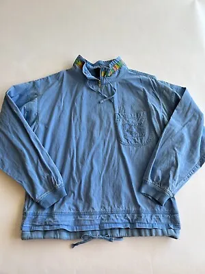 Gotcha Vintage Pullover Jacket Sz L 90's 80's Chambray Fleece Neon Long Sleeve • $49