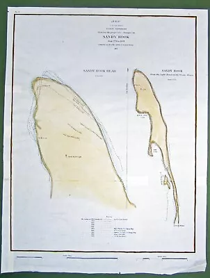 Original Antique Coast Survey 1853 Hand Colored SANDY HOOK -SANDY HOOK HEAD • $35