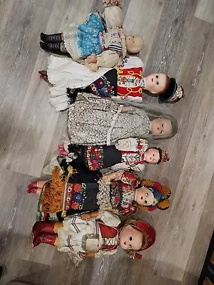 Lot Of 6 Vintage Hungarian Folk Art Hand Made Matyo Fabric Dolls Embroidered • $59.99
