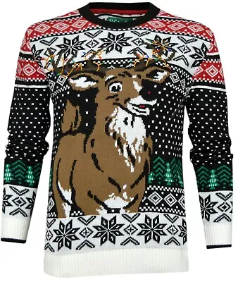 $15.87 • Buy Christmas Knitted Jumper Reindeer Double-Sided Merry Xmas Trees Pullover Sweater