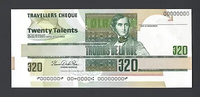 De La Rue 20 Talents-Travellers Cheque  Test Note  Uncirculated • $29.99
