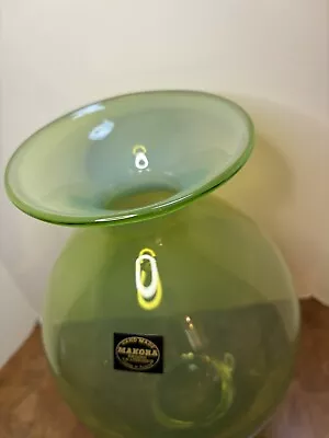 12” Hand Blown Makora Krosno Poland 2 Tone Green Glass Vase Gorgeous! • $119