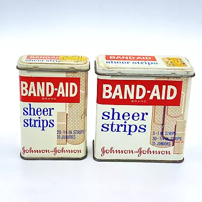 Lot Of 2 Vintage Metal Band-Aid Boxes/Tins Plastic Strips Johnson & Johnson Prop • $14.99