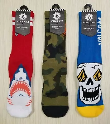 Mens Volcom Crew Socks Skull Shark Camo Size (9-12) New • $9.99