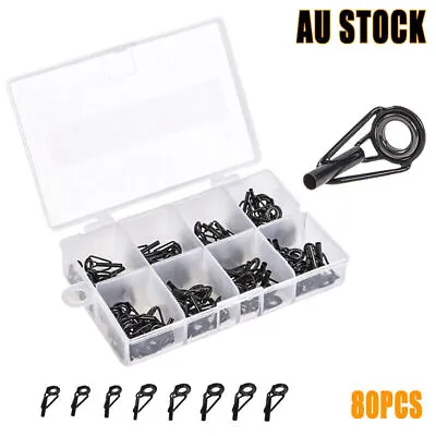 $17.52 • Buy 80 Fishing Rod Guide Set Tackle Tips Repair Kits Ring 8 Size Stainless Steel Box
