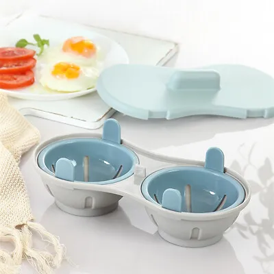 Microwave Eggs Poacher Cookware Steamer Maker Poach Double Cup Cooker Egg Boiler • £7.99