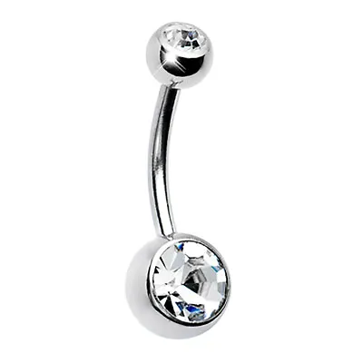 Steel Curved Barbell Double Cz Gem Navel Belly Button Ring Body Piercing 14 Gaug • $6.49
