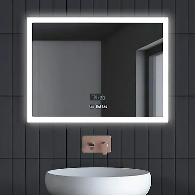 LED Bathroom Mirror Illuminated Demister With/no Bluetooth/Clock/Dimmable/Socket • £121.99