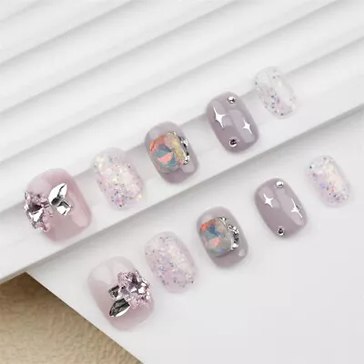 10PCS Handmade False Nail Glitter Sequins Square Press On Nails For Nail Art • $8.99