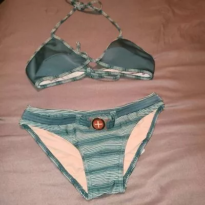 $45 • Buy Rosa Cha Brazil Green Striped Bikini Size Small 