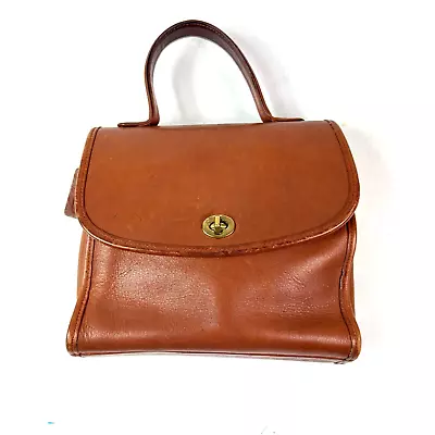 Vintage Coach Purse British Tan Leather J5C 9977 Hand Bag Turn Lock Top Handle • $148