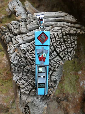 Turquoise Kachina Hancrafted Micro Inlay Gemstone Sterling Silver 925 Pendant E6 • $79.95
