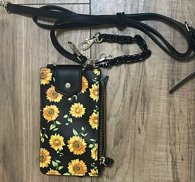 Crossbody Cell Phone Case Sunflower Removable Strap & Wristlet One Size ￼7”x 4” • $14