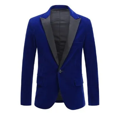 Mens Velvet One Button Lapel Collar Blazer Jacket Slim Fit Business Wedding Coat • $41.35