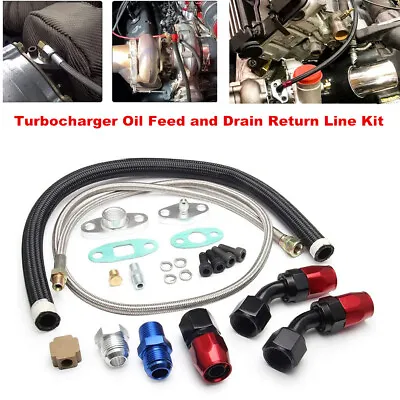 Turbocharger Oil Feed And Drain Return Line Kit For T3 T4 GT35 T70 T60 GT4088R • $49.39