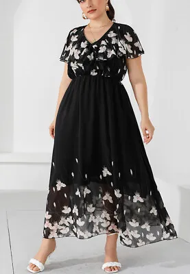 Plus Size White Petals Floral Maxi Dress Black • $27.99