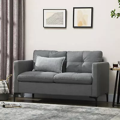 133cm 2 Seater Sofa For Living Room Loveseat Sofa With Steel Legs Dark Grey • £189.99